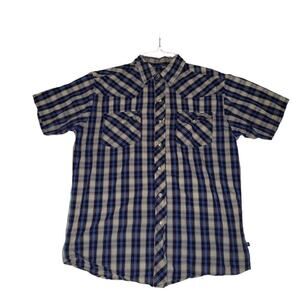 Moose Creek Pearl Snap Button Shirt Men's Sz Medium Short Sleeve Blue Plaid